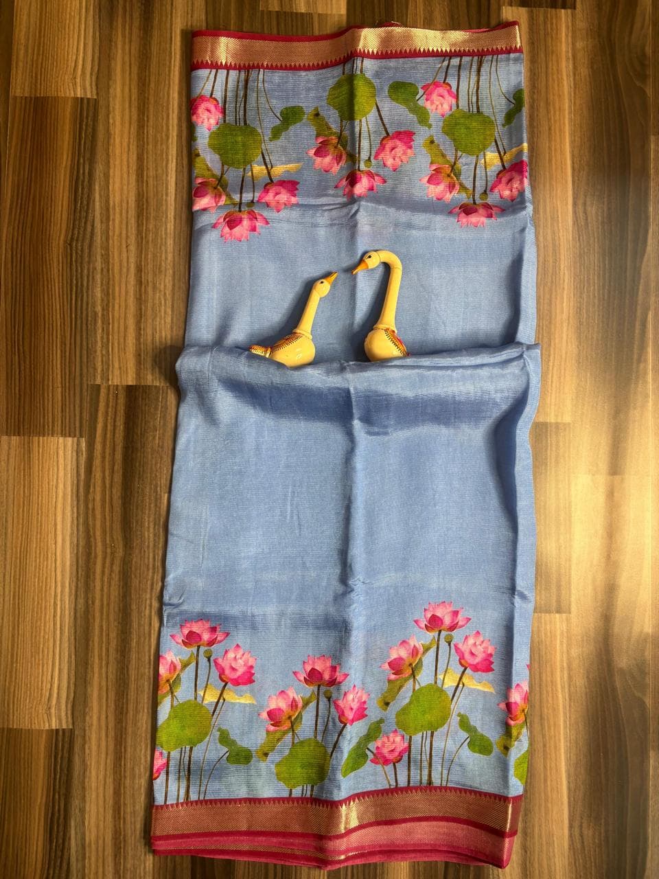 Blue Lotus Digital Print Mangalagiri Pattu Saree